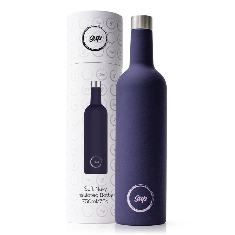 Sup Drinkware Stainless Steel Insulated Wine Bottle 750ml Wine Cooler, the perfect partner in wine picnics and beach days Soft Navy Colour