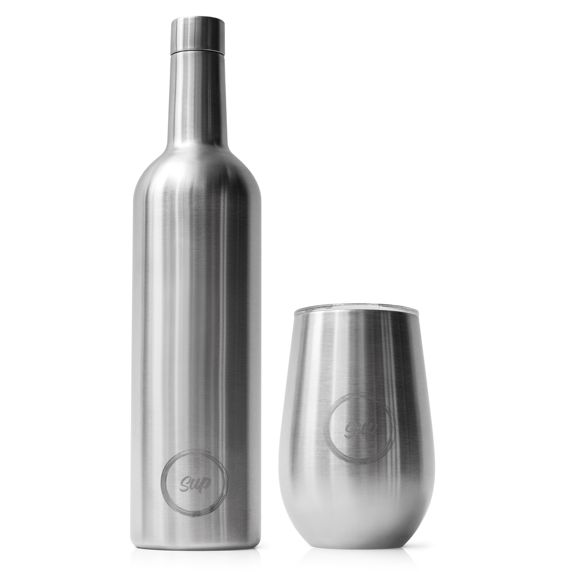 Sup Insulated Wine Bottle & Insulated Wine Tumbler Set Silver Sup