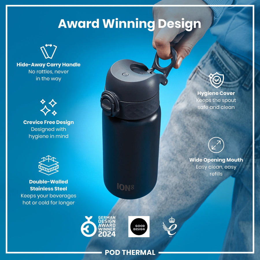 Ion8 Leak Proof Thermal Steel Water Bottle, Insulated, Ash Navy, 320ml (11oz)