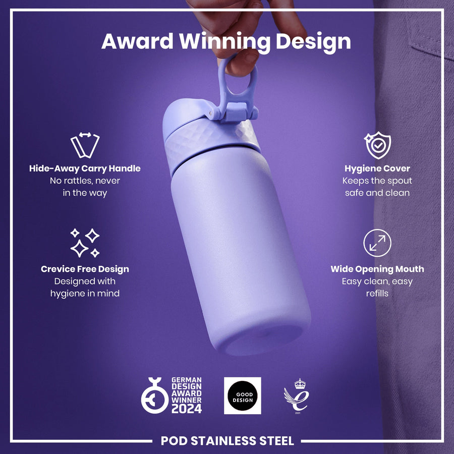 Ion8 Leak Proof Kids Water Bottle, Stainless Steel, Light Purple, 400ml (13oz)