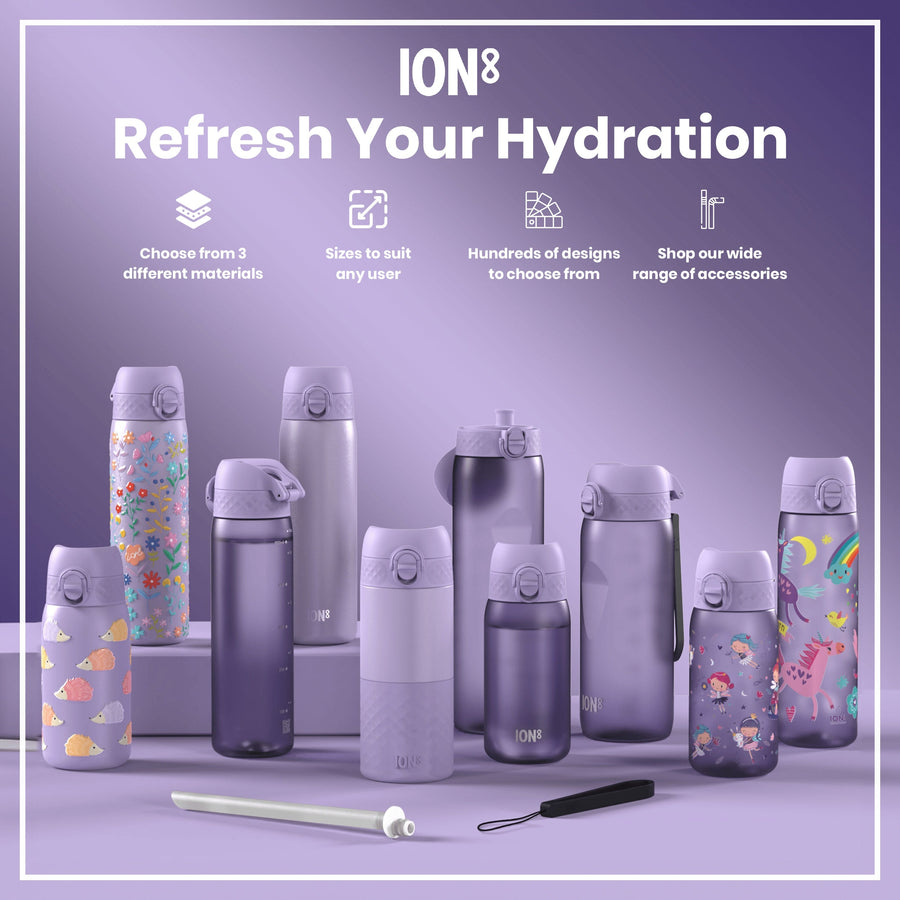 Ion8 Leak Proof Kids Water Bottle, Stainless Steel, Light Purple, 400ml (13oz)