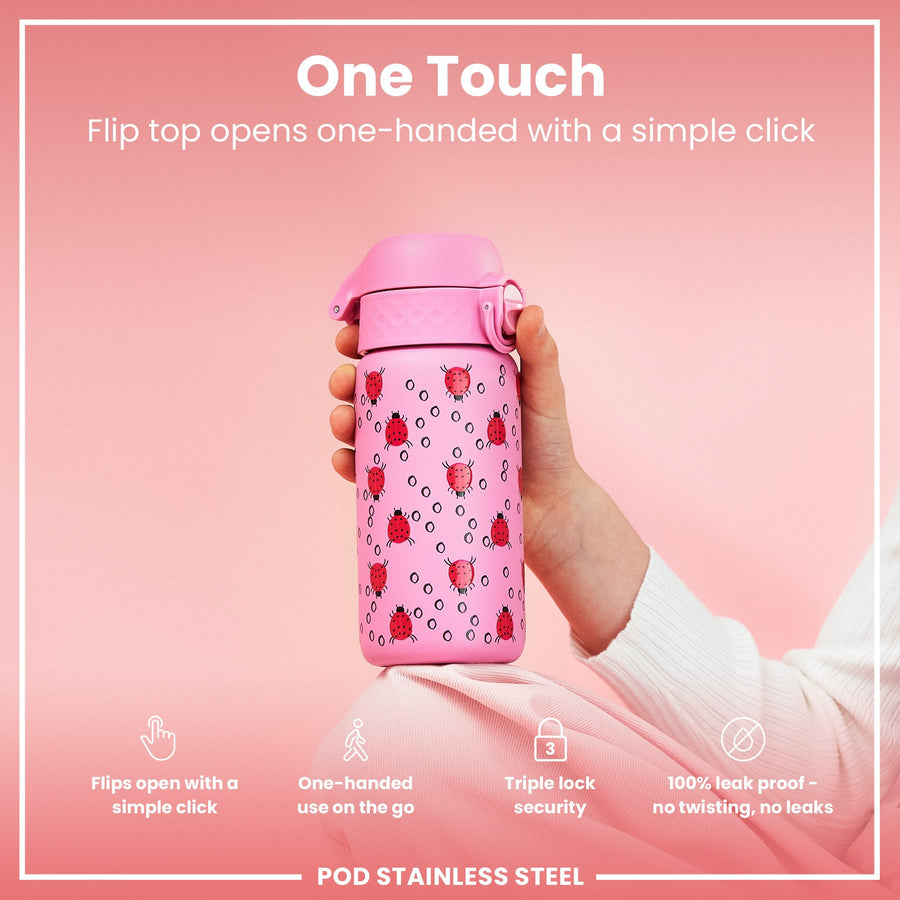 Ion8 Leak Proof Thermal Steel Water Bottle, Insulated, Ladybugs, 320ml (11oz)