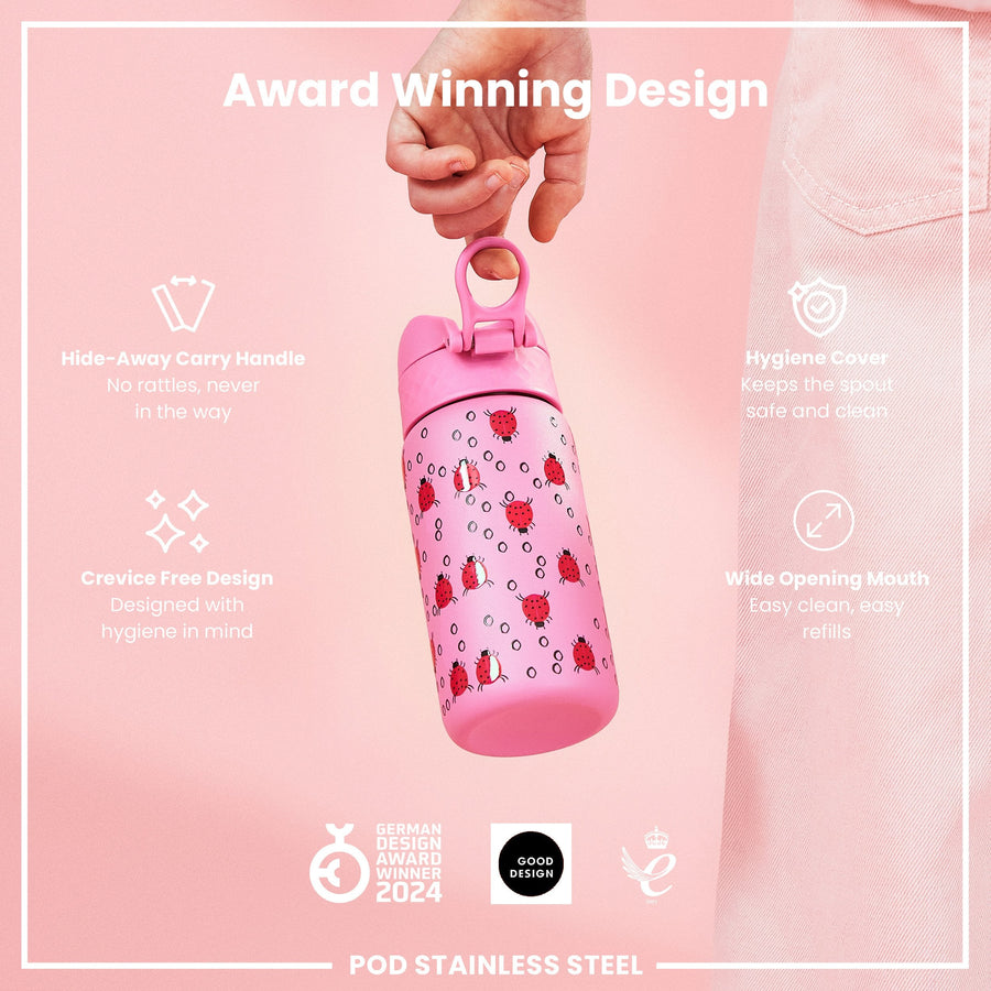 Ion8 Leak Proof Thermal Steel Water Bottle, Insulated, Ladybugs, 320ml (11oz)