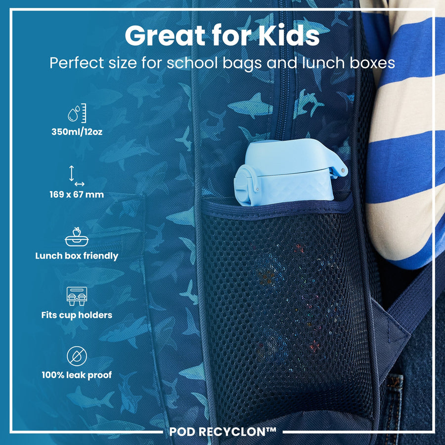 Ion8 Leak Proof Kids Water Bottle, Recyclon, Sharks, 350ml (12oz)