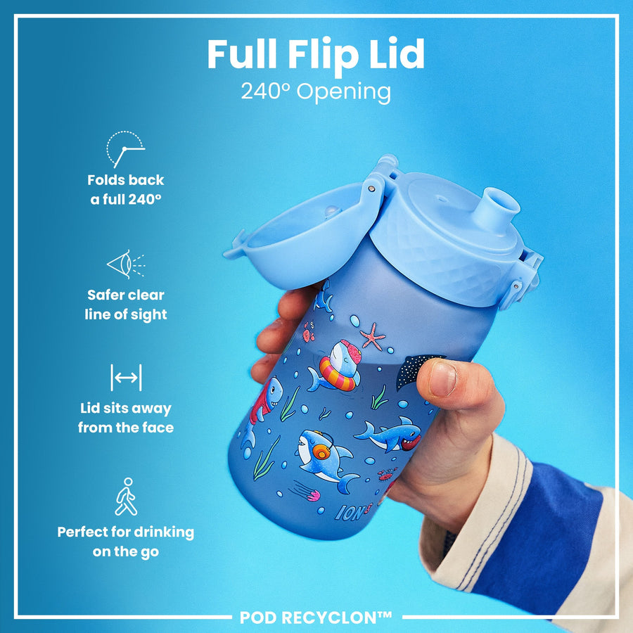 Ion8 Leak Proof Kids Water Bottle, Recyclon, Sharks, 350ml (12oz)