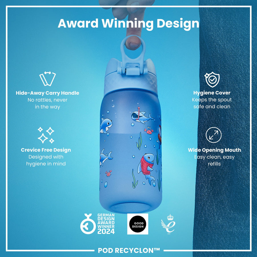 Ion8 Leak Proof Kids Water Bottle, Recyclon, Sharks, 350ml (12oz)