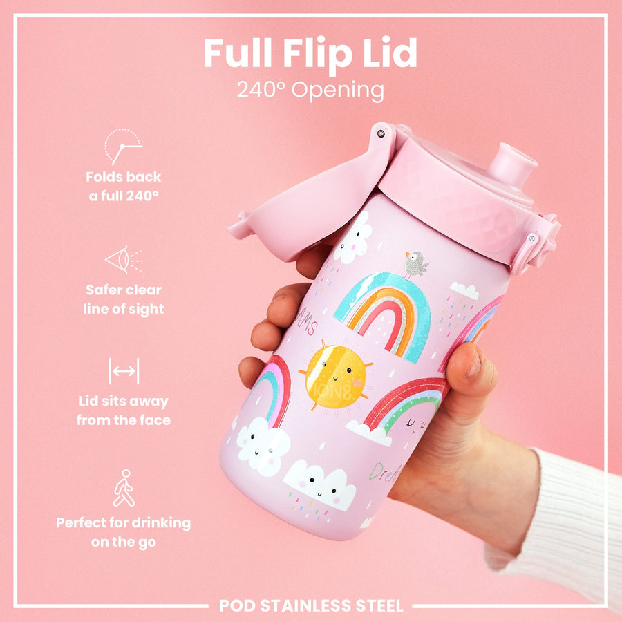 Ion8 Leak Proof Kids Water Bottle, Stainless Steel, Rainbows, 400ml (13oz)