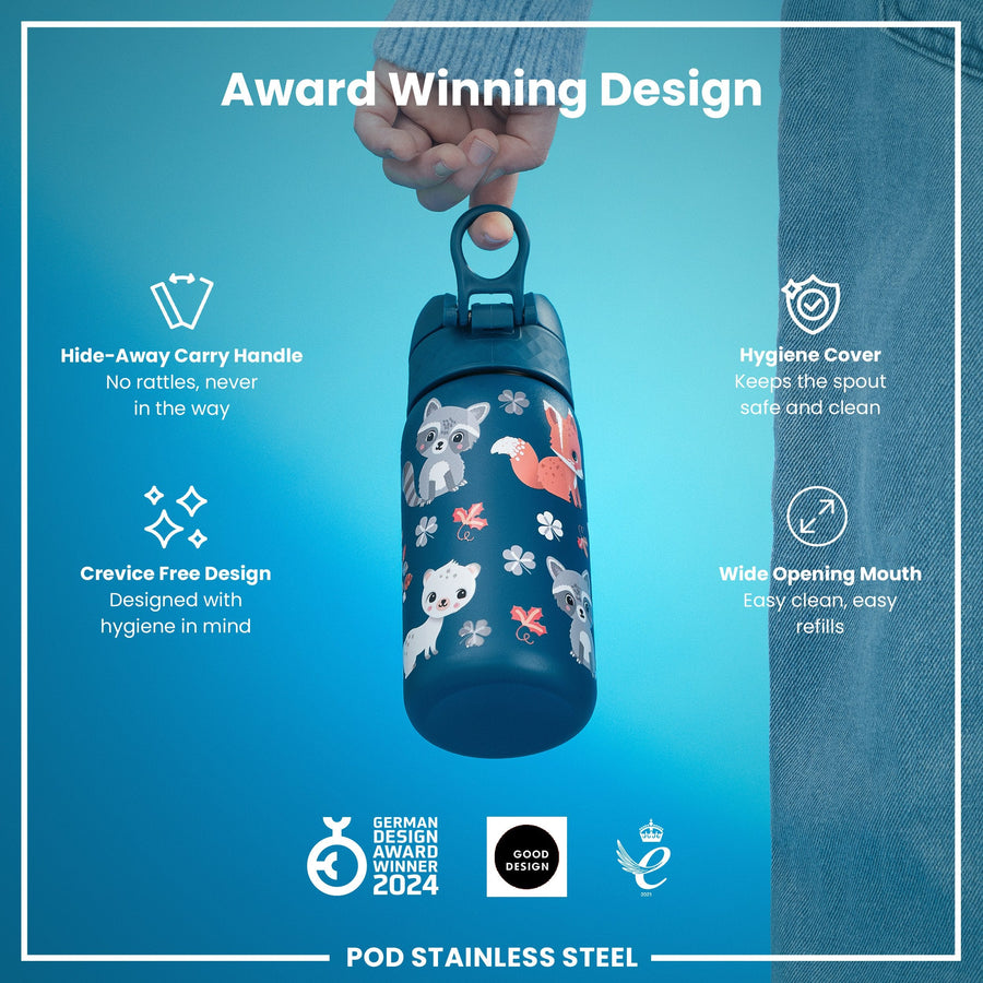 Ion8 Leak Proof Kids Water Bottle, Stainless Steel, Forest Animals, 400ml (13oz)