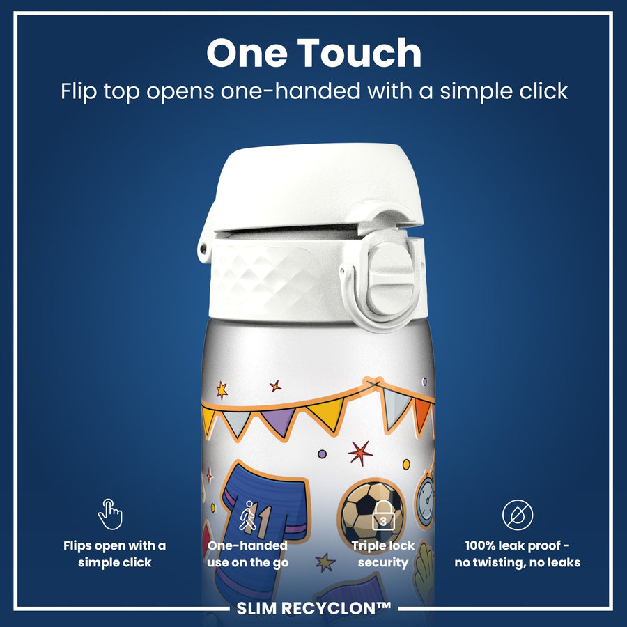 Ion8 Leak Proof Slim Water Bottle, Recyclon, Football, 500ml (18oz)