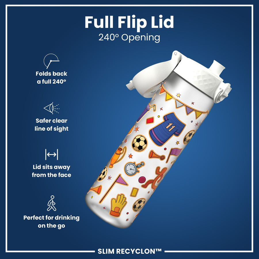 Ion8 Leak Proof Slim Water Bottle, Recyclon, Football, 500ml (18oz)