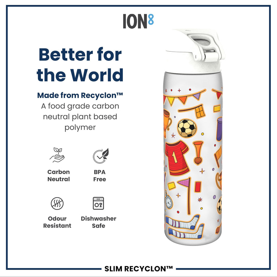 Ion8 Leak Proof Slim Water Bottle, Recyclon, Football, 500ml (18oz)