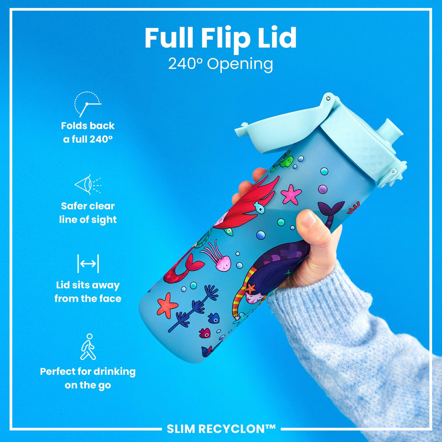 Ion8 Leak Proof Slim Water Bottle, Recyclon, Mermaids, 500ml (18oz)