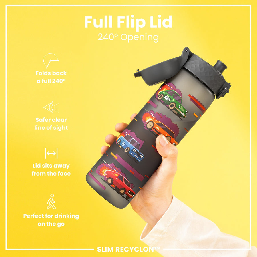 Ion8 Leak Proof Slim Water Bottle, Recyclon, Sport Cars, 500ml (18oz)