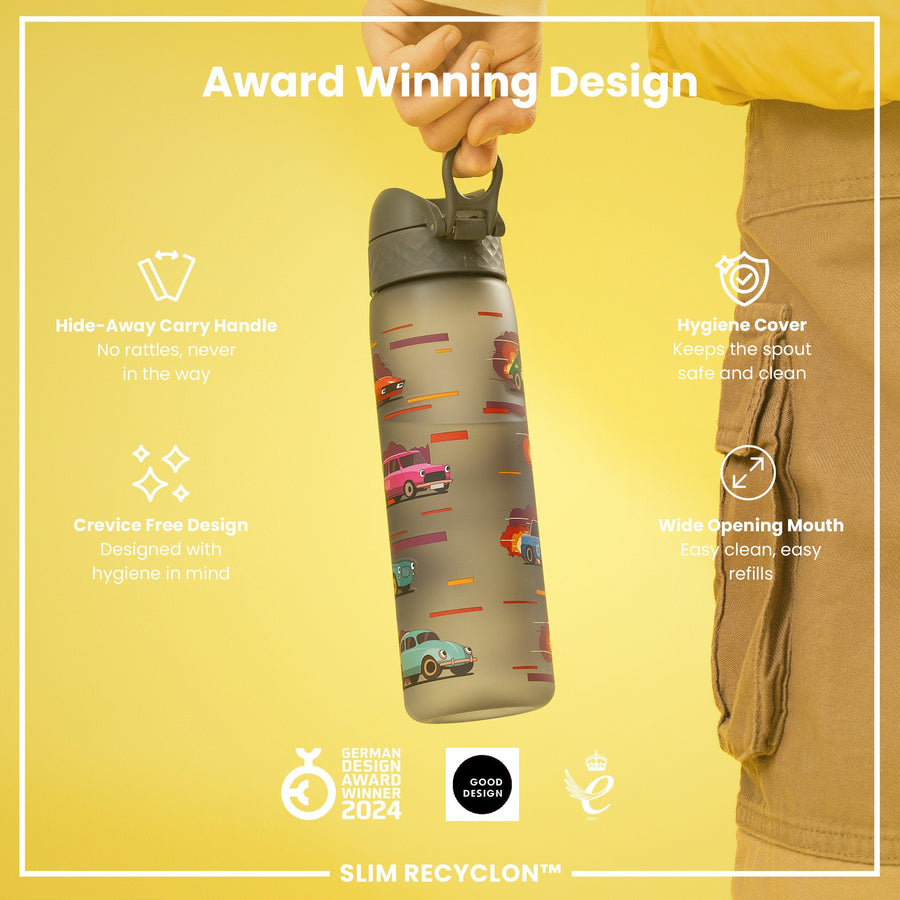 Ion8 Leak Proof Slim Water Bottle, Recyclon, Sport Cars, 500ml (18oz)