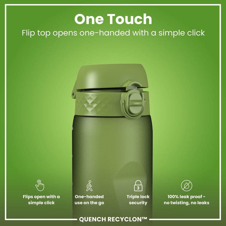 Ion8 Leak Proof 1 litre Water Bottle, Recyclon, Khaki Green, 1L