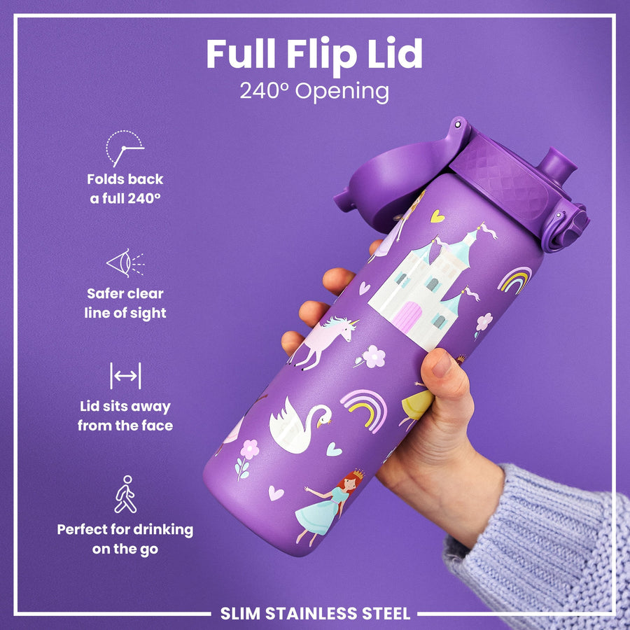 Ion8 Leak Proof Slim Water Bottle, Stainless Steel, Princess, 600ml (20oz)