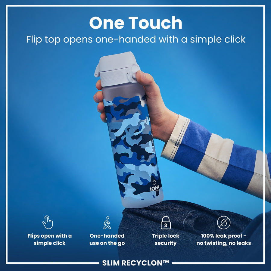 Ion8 Leak Proof Slim Water Bottle, Recyclon, Camouflage, 500ml (18oz)