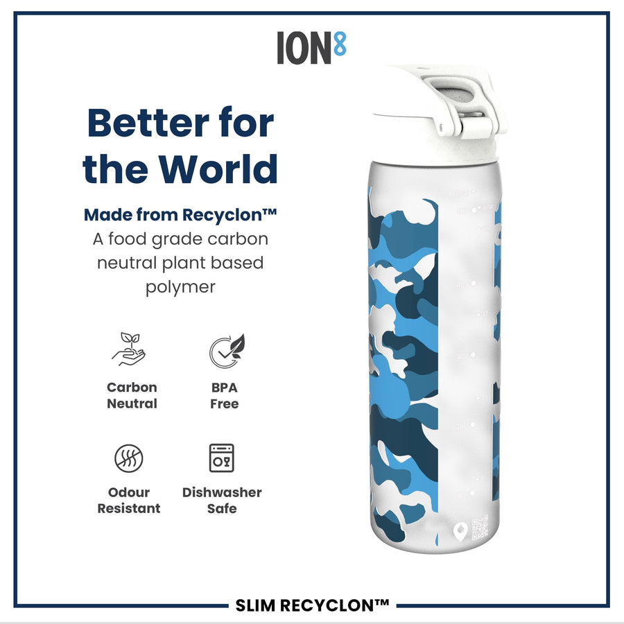 Ion8 Leak Proof Slim Water Bottle, Recyclon, Camouflage, 500ml (18oz)