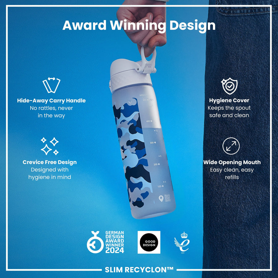Ion8 Leak Proof Slim Water Bottle, Recyclon, Camouflage, 500ml (18oz)