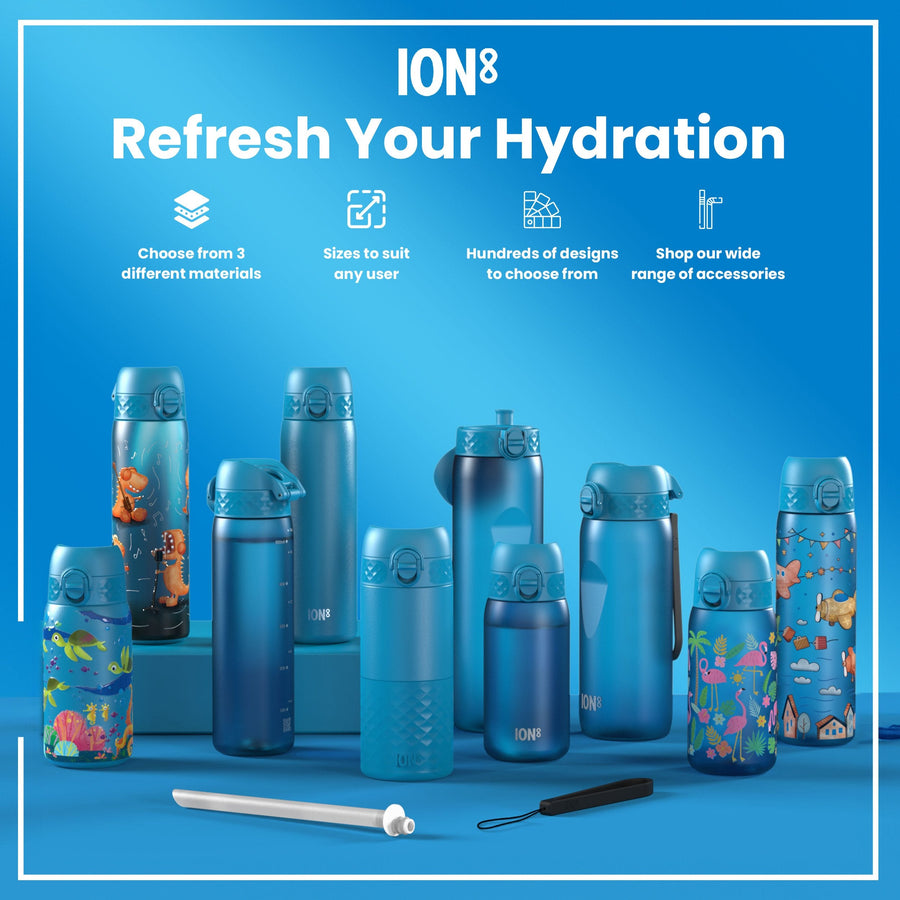 Ion8 Leak Proof Slim Water Bottle, Recyclon, Dino Band, 500ml (18oz)
