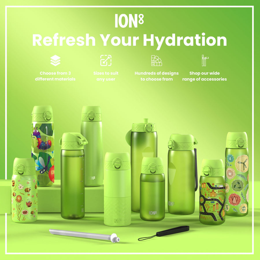 Ion8 Leak Proof Slim Water Bottle, Stainless Steel, Khaki Green, 600ml (20oz)