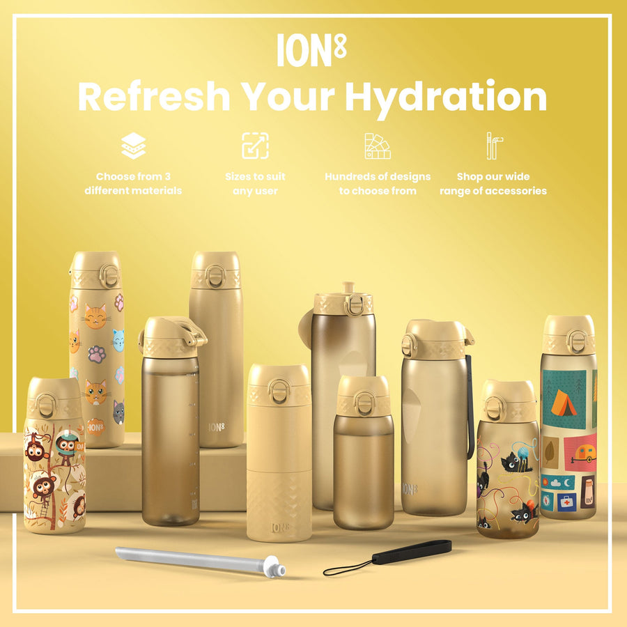 Ion8 Leak Proof Slim Water Bottle, Stainless Steel, Diggers, 600ml (20oz)