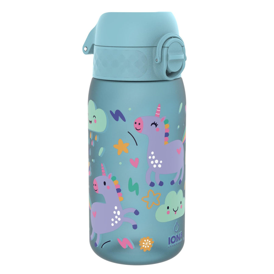 Ion8 Leak Proof Kids Water Bottle, Recyclon, Blue Unicorns, 350ml (12oz)