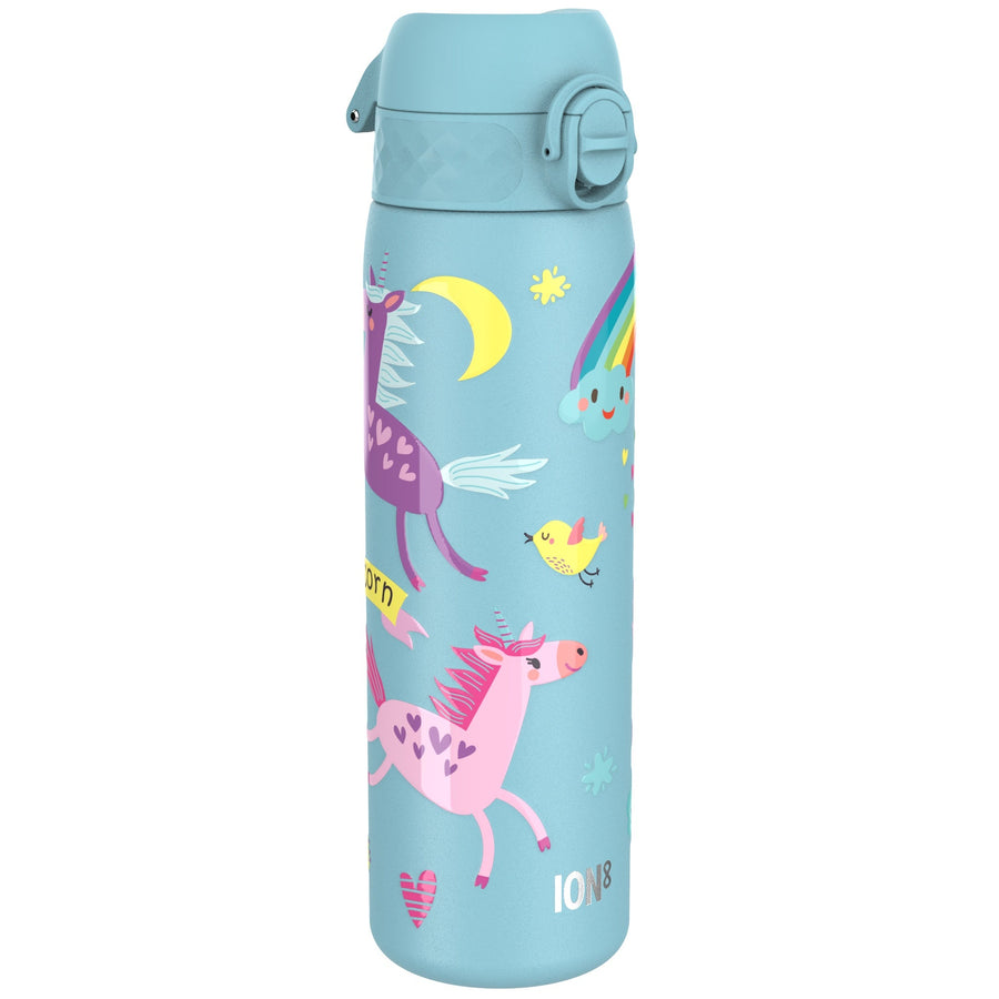 Ion8 Leak Proof Slim Water Bottle, Stainless Steel, Blue Unicorns, 600ml (20oz)