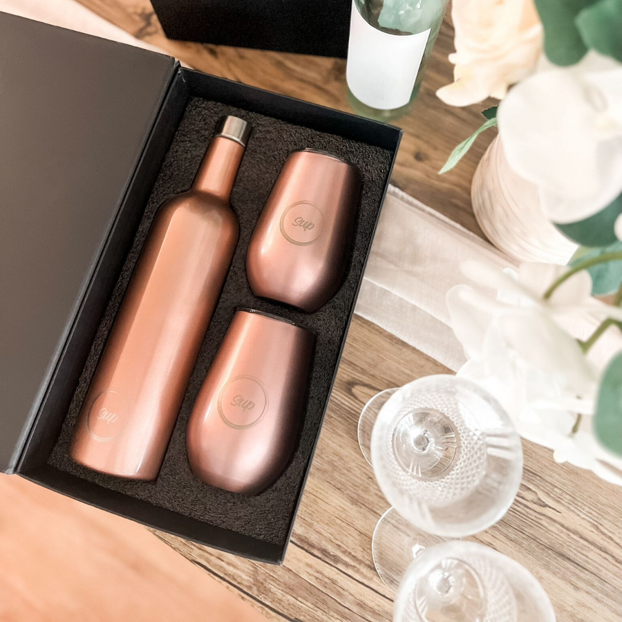 Insulated Wine Bottle & Tumbler Gift Set Rose Gold