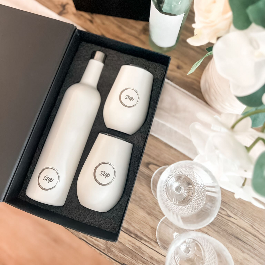 Insulated Wine Bottle & Tumbler Gift Set White