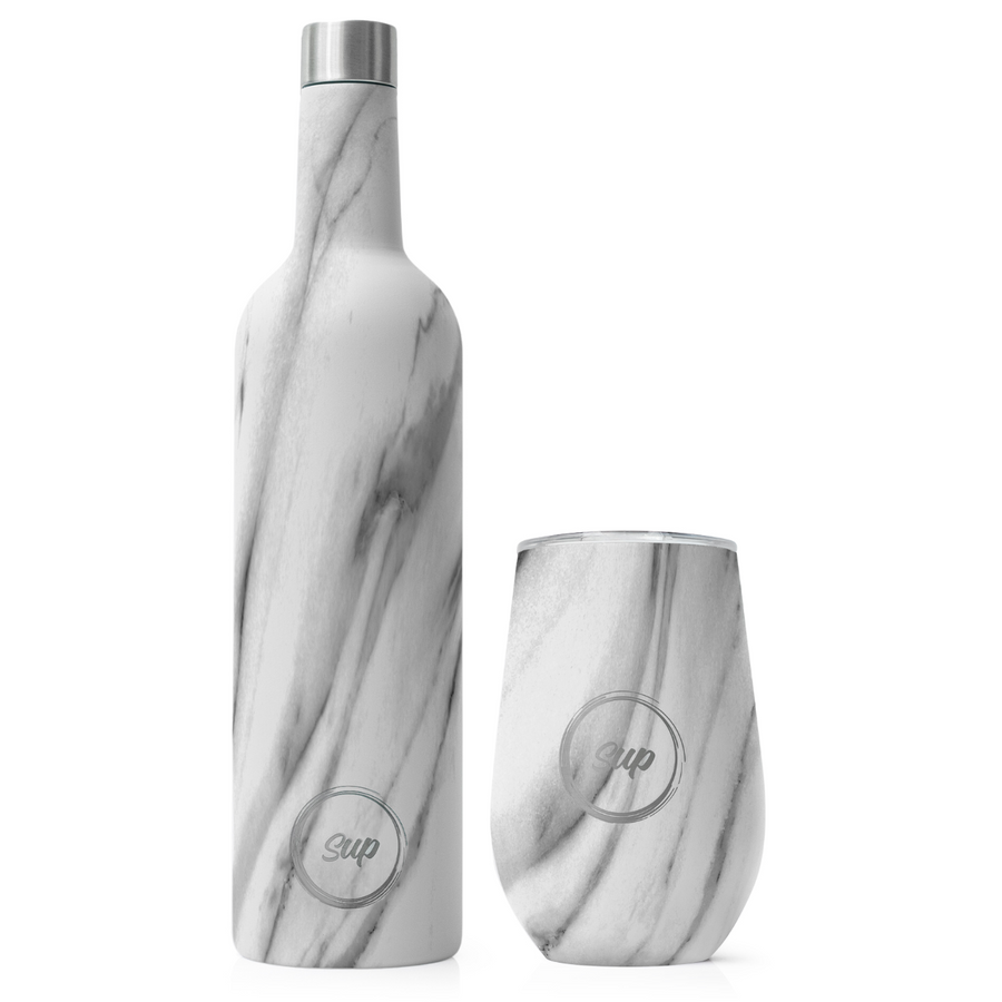 Insulated Wine Bottle and Wine Tumbler Set | Marble