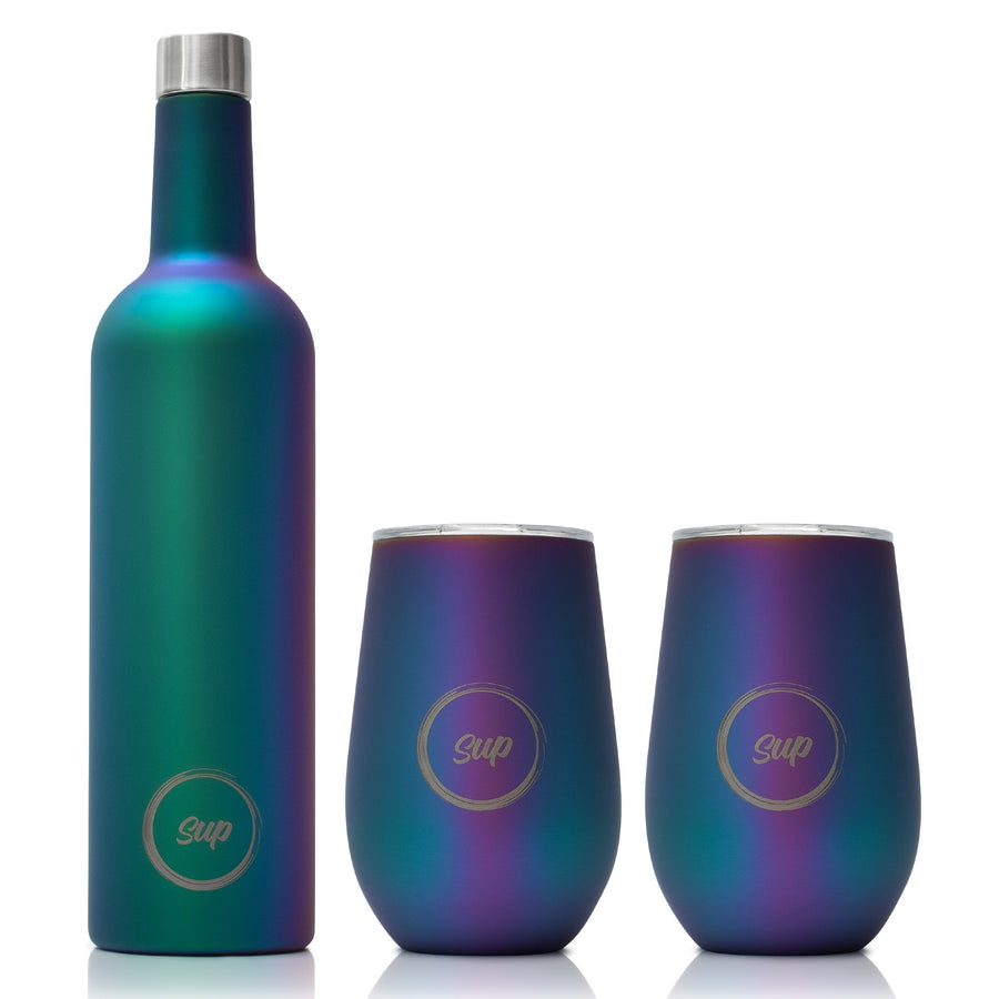 sup insulated wine bottle gift set stainless steel wine bottle and tumbler peacock galaxy