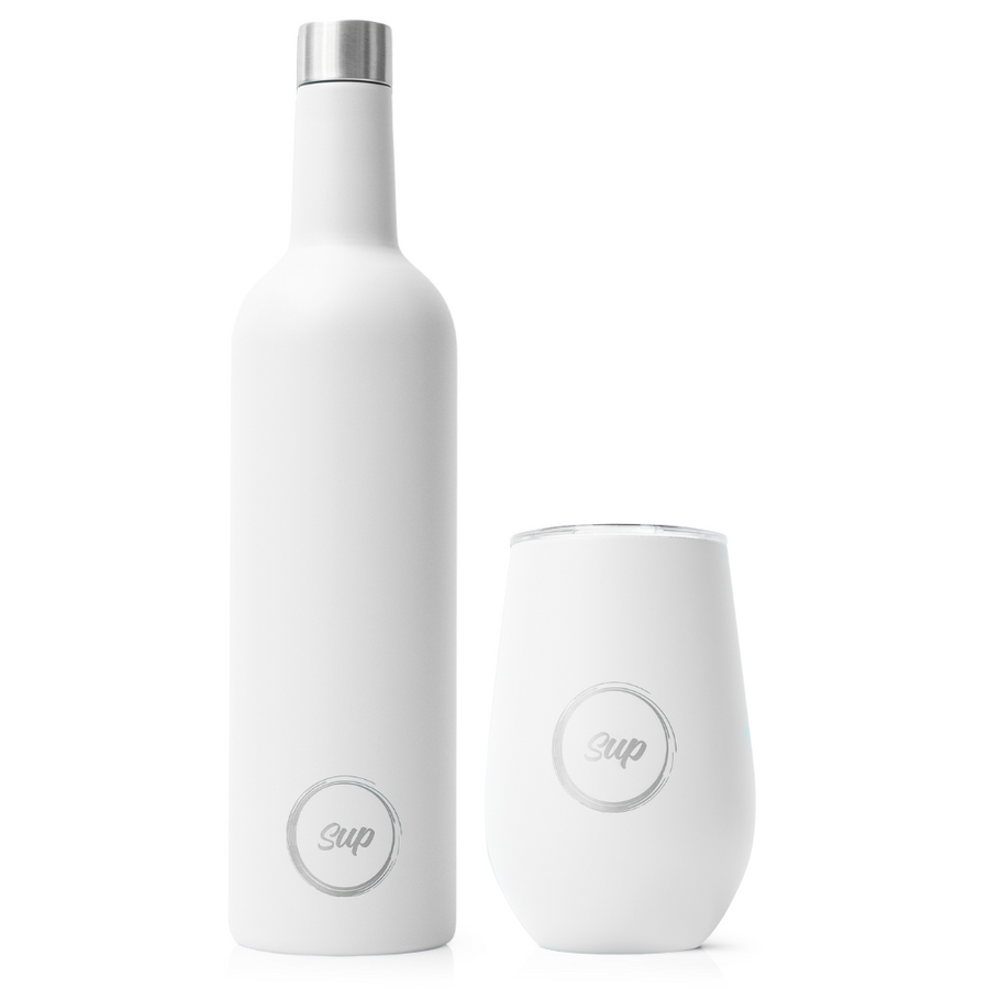Insulated Wine Bottle and Wine Tumbler Set | White